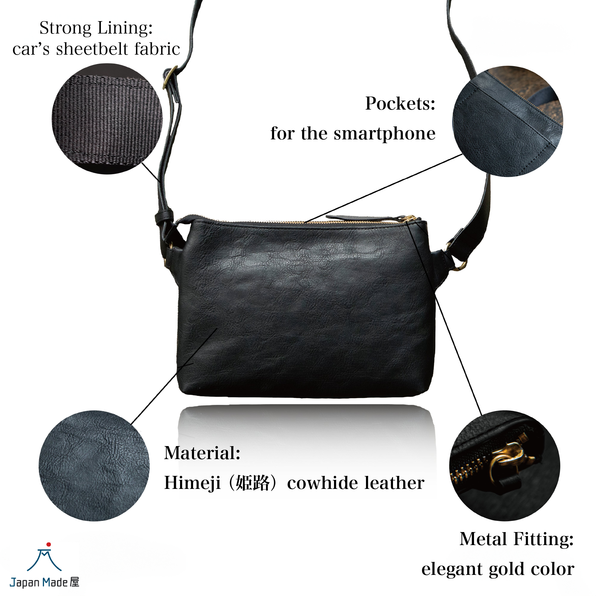 Handmade Japanese Full-Grain Leather Crossbody / Body Bag- Trusted by Japanese Users: 99.4% Satisfaction Rate on Our Domestic Site