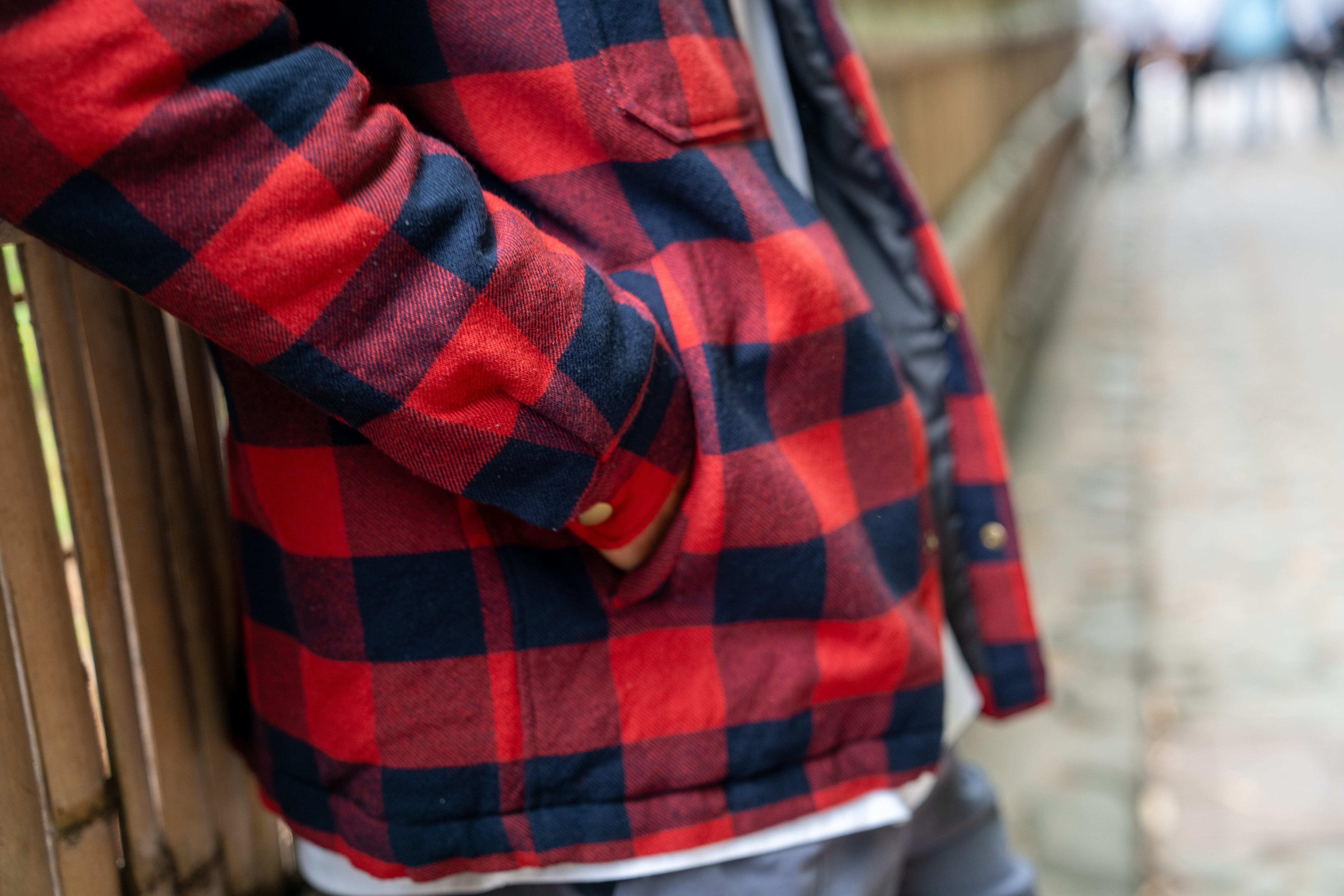 "Patterned" outerwear that adults can wear "Filled check shirt JKT"