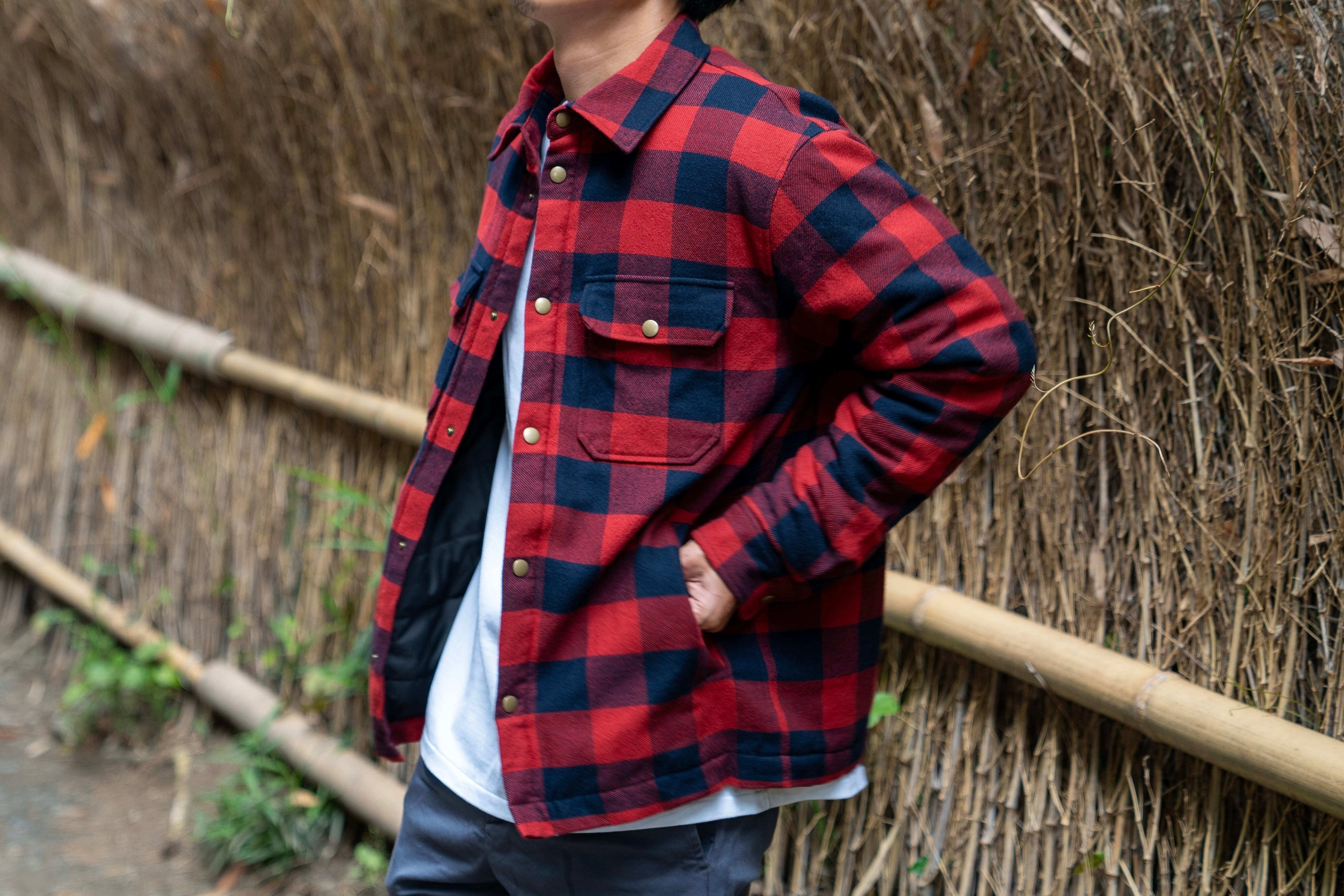 "Patterned" outerwear that adults can wear "Filled check shirt JKT"