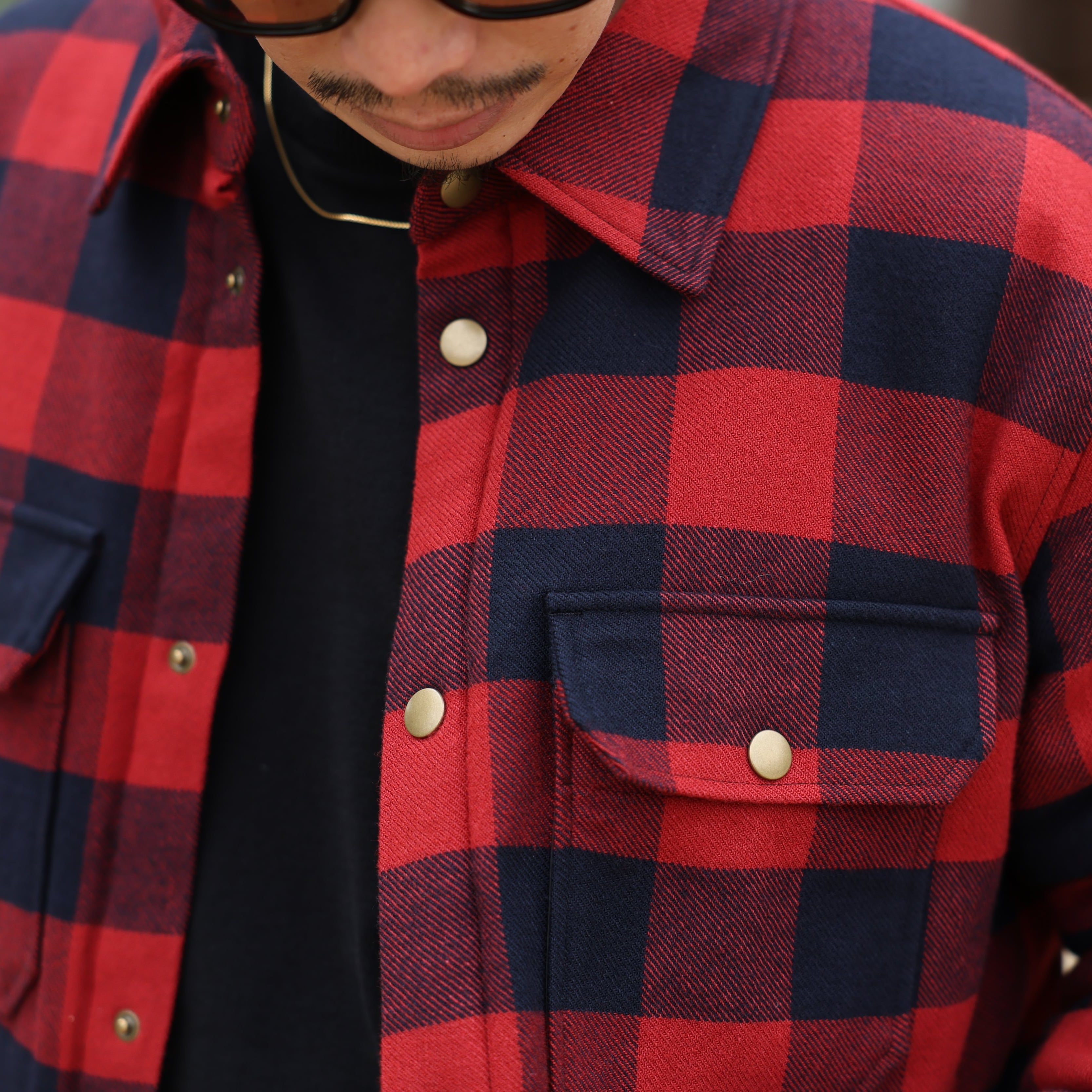 "Patterned" outerwear that adults can wear "Filled check shirt JKT"