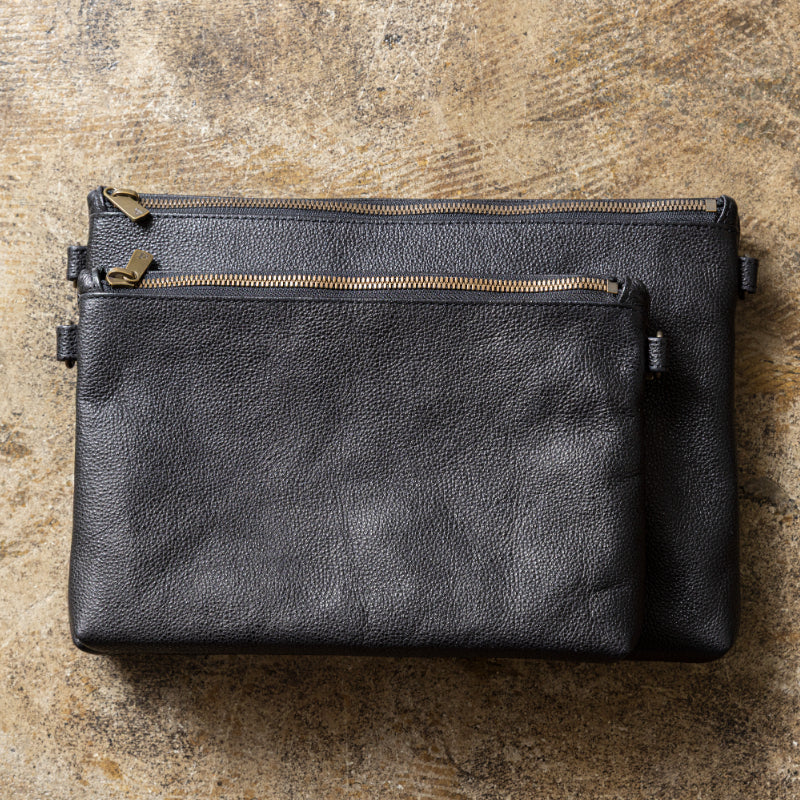 "Diamond of Leather" Black Zan Leather Shoulder Bag (Large)