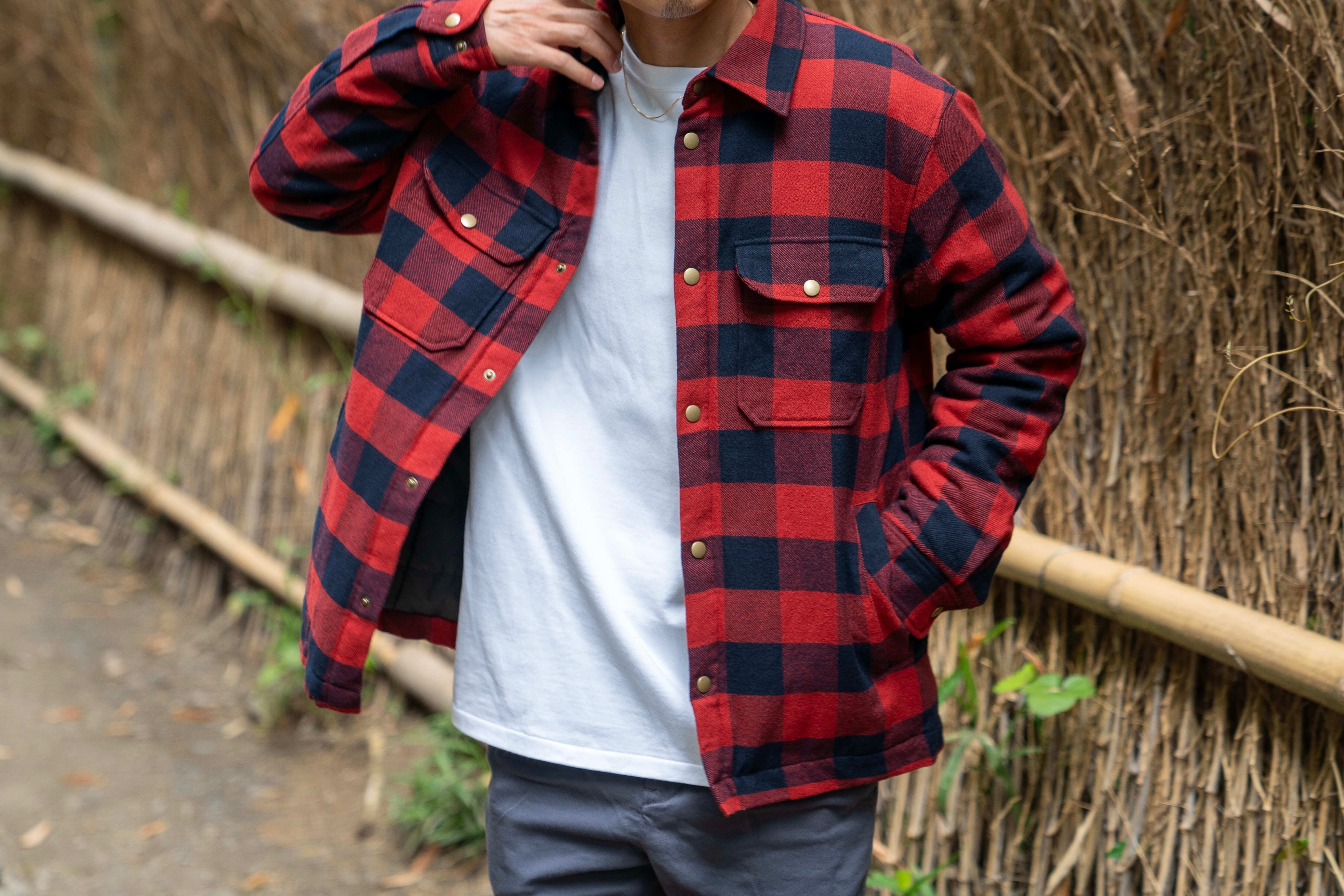 "Patterned" outerwear that adults can wear "Filled check shirt JKT"