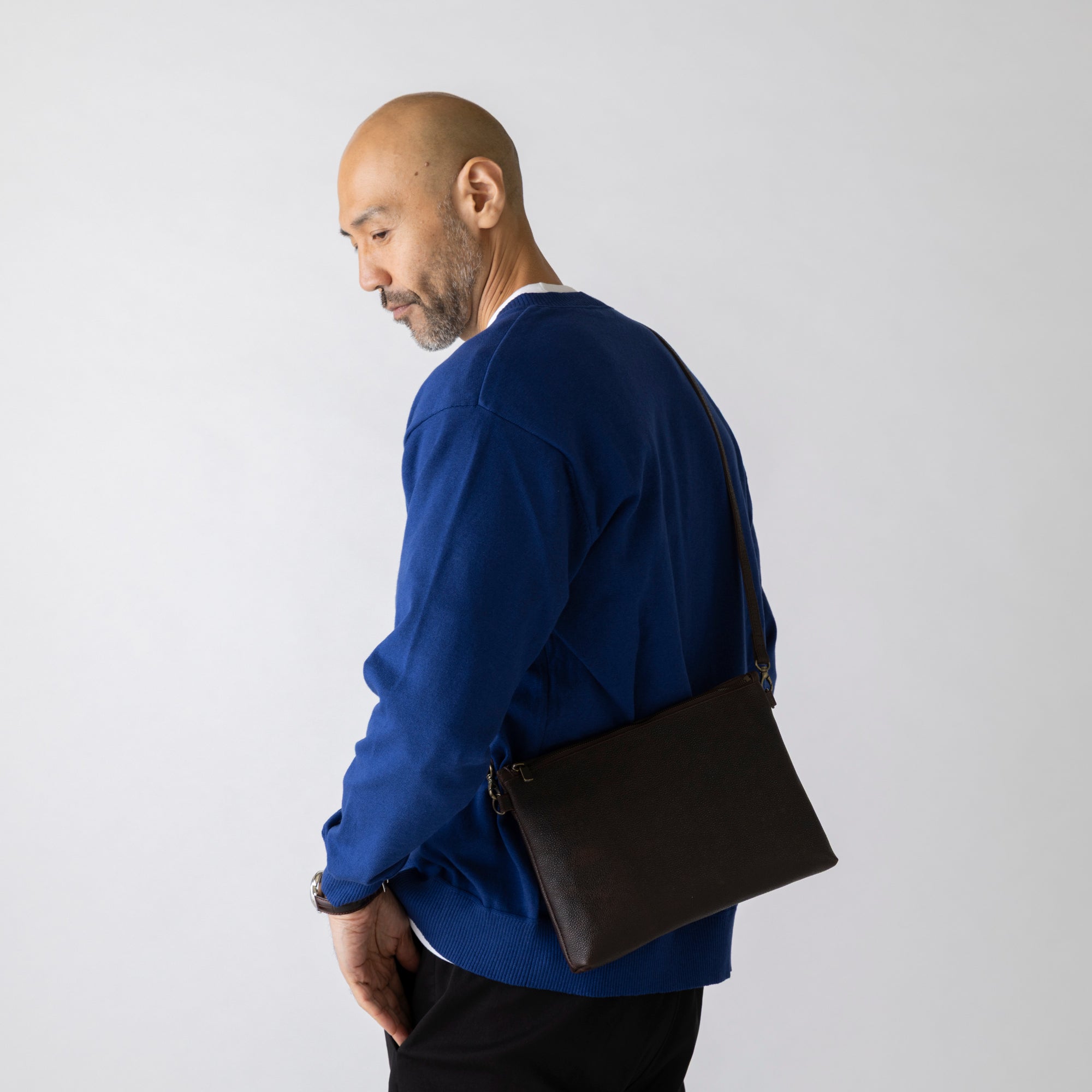 "Diamond of Leather" Black Zan Leather Shoulder Bag (Large)