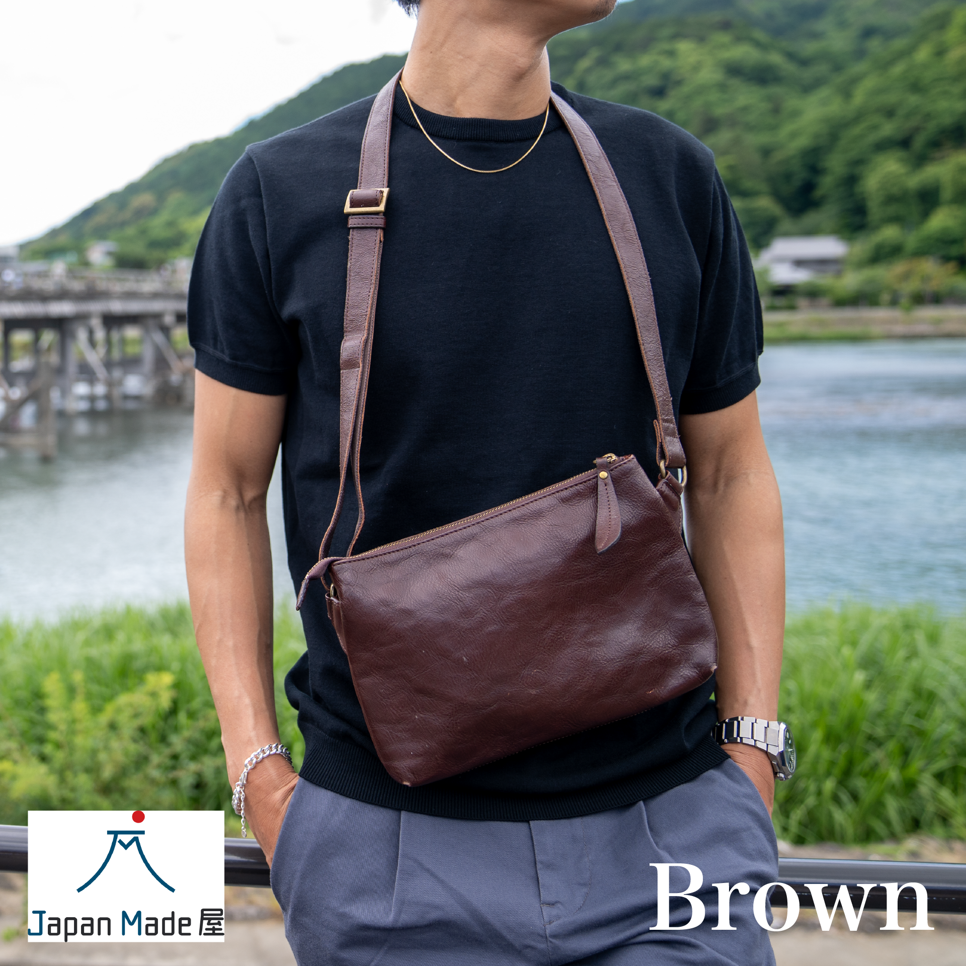 Handmade Japanese Full-Grain Leather  Crossbody / Body Bag- Trusted by Japanese Users: 99.4% Satisfaction Rate on Our Domestic Site